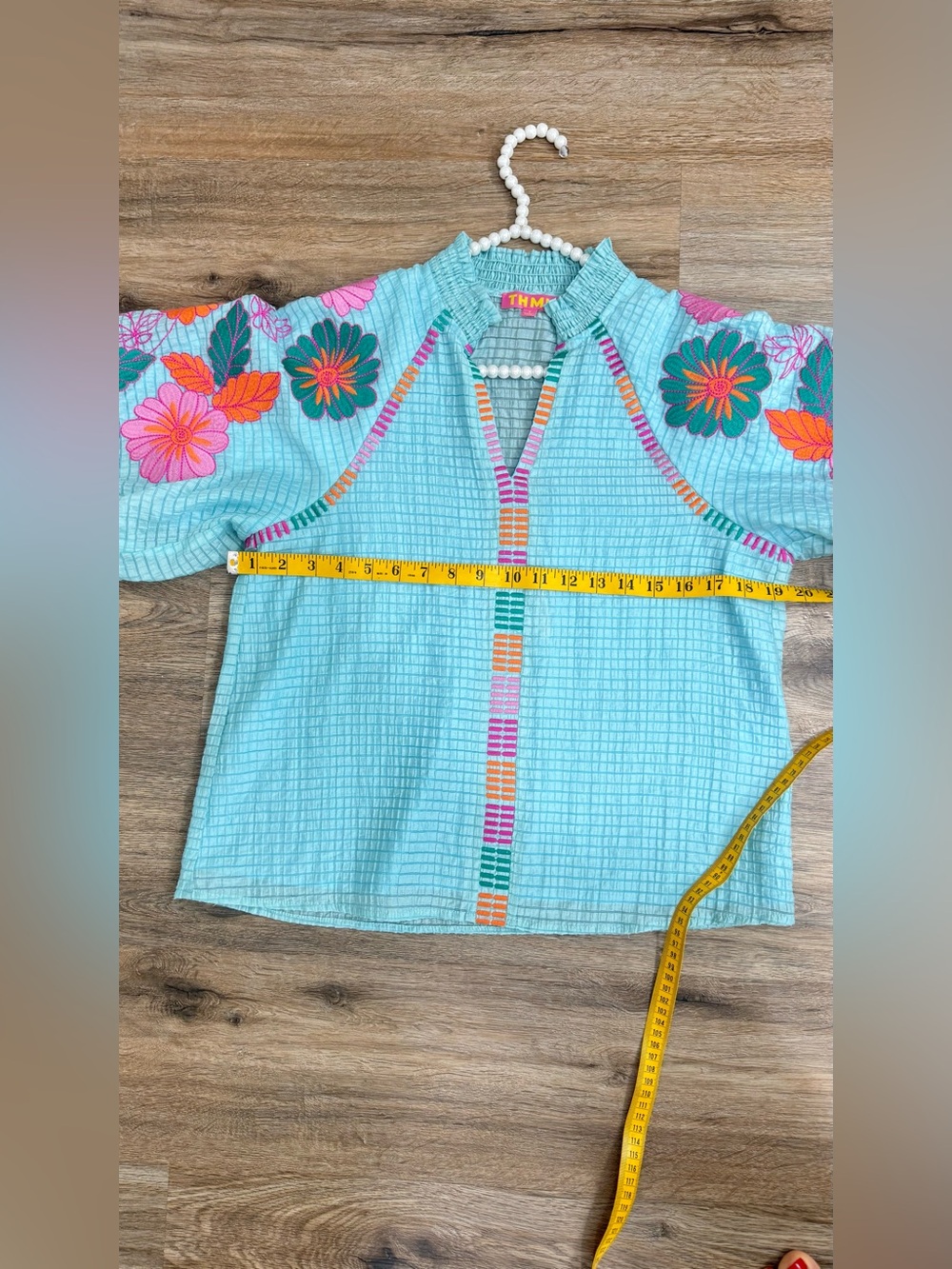 THML PUFF SLEEVE EMBROIDERY DETAIL STRIPED TOP Size S - Picture 8 of 8